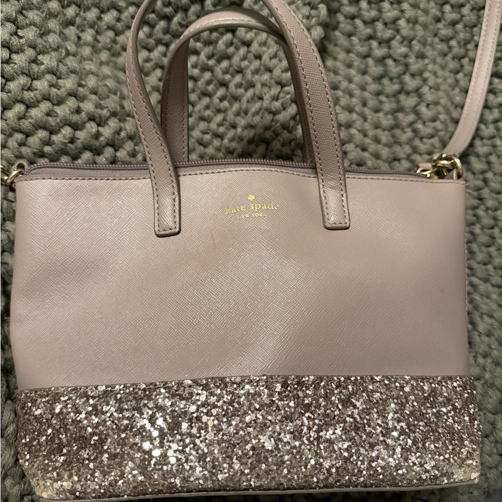 Kate Spade Satchel with Glitter Trim - Gray and Silver